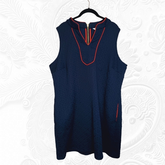 crown & ivy Dresses & Skirts - Crown & Ivy Sleeveless Knee Length Navy Blue Sheath Dress With Red Trim